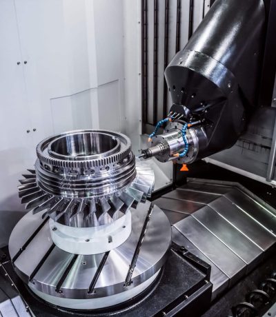 Metalworking CNC milling machine. Cutting metal modern processing technology. Small depth of field. Warning - authentic shooting in challenging conditions. A little bit grain and maybe blurred.